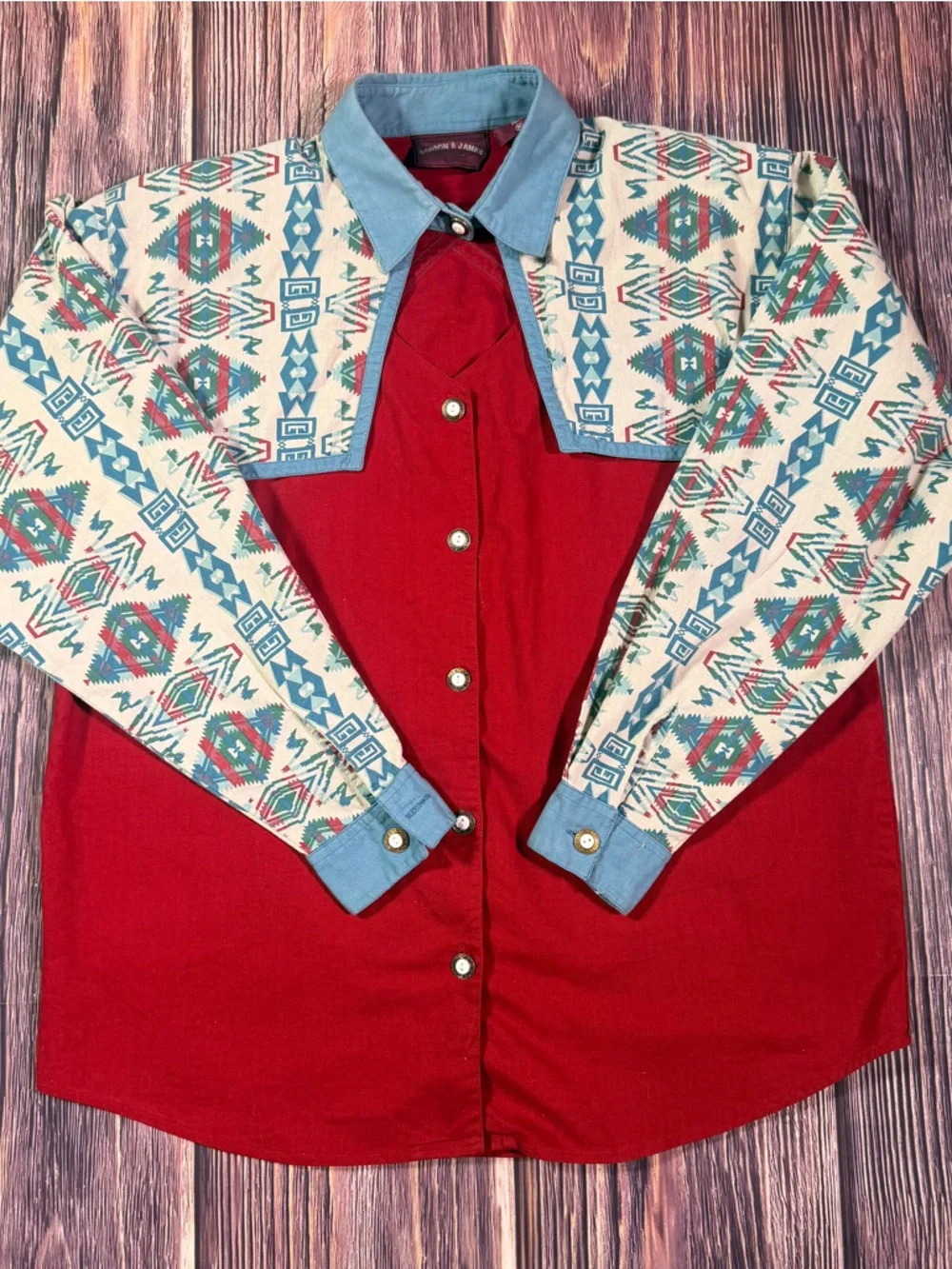 Women’s‎ Vintage Gordon & James Western Cut Out Aztec Button Down Long sleeve M